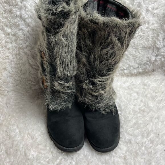 Muk Luks Winter Boots reversal Blk faux suede,navy blue knit & gray faux… - Picture 10 of 12